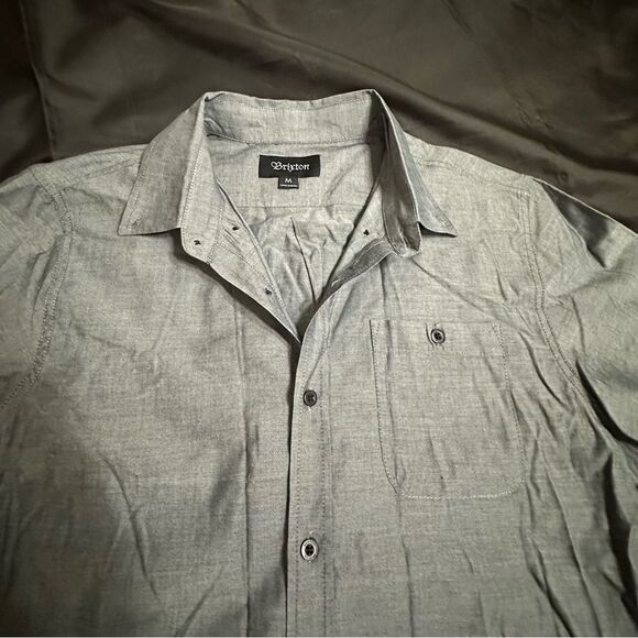 Brixton Charcoal Gray Button-Up Short Sleeve Cotton Shirt Size Medium - Picture 1 of 8